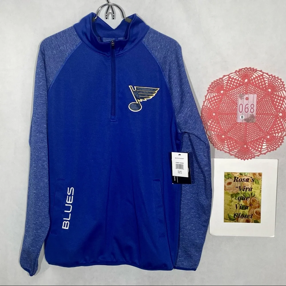 NHL St Louis Blues NWT PLYR Blue on Heather Blue Half-Zip PLYR Jacket M - Picture 2 of 14